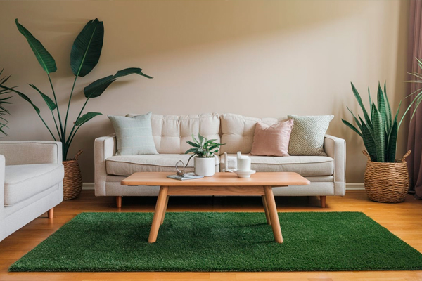 Ambiente com grama Artificial Decorativa